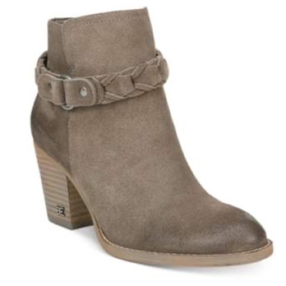 SAM EDELMAN BURNISHED SUEDE WESTERN ANKLE BOOTIES MUSHROOM TAUPE SIZE 9 NWT - Picture 3 of 13